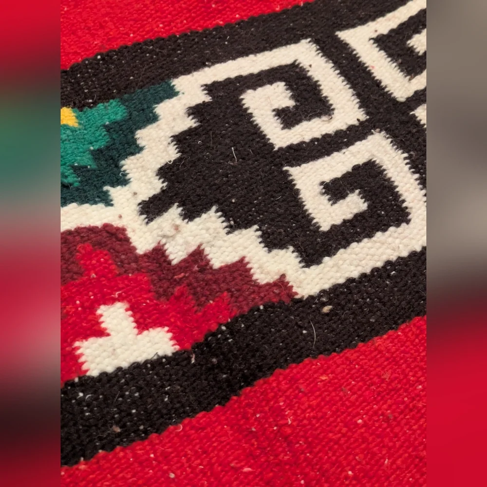 Vintage 1960s Traditional Geometric Mexican Woven Tapestry Blanket Rug 76